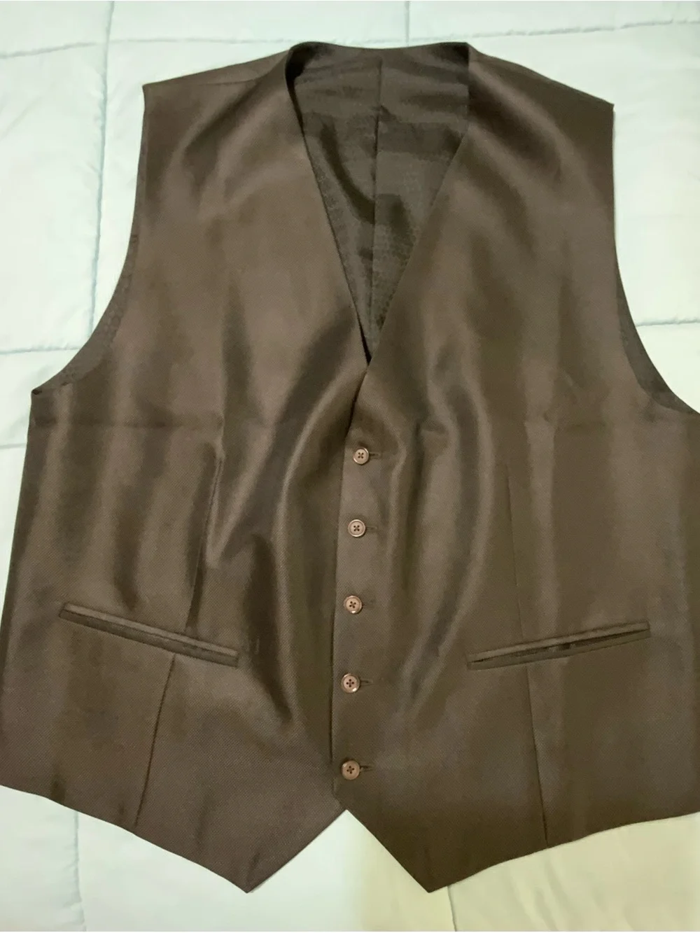 Gioberti Formal Suit Vest Dark Brown Fully Lined Textured Pattern Five Button